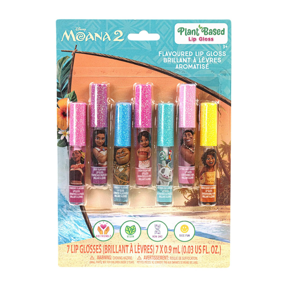 Townley Girl front packaging showing Moana characters and seven glosses, playful gift-ready
