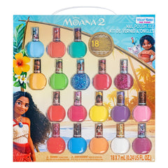 Townley Girl front packaging showing 18 colorful bottles and Moana art for party fun
