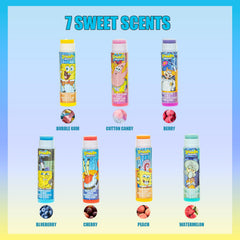 Townley Girl SpongeBob all seven tubes arranged to show variety of fruity scents and fun