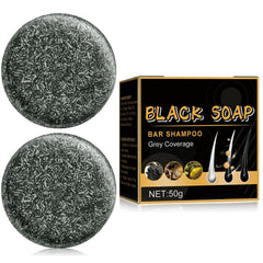 TPTAL front packaging showing two darkening shampoo bars and benefit of natural coverage