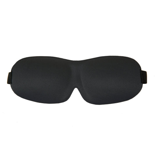 Travelon black sleep mask front view showing full-face coverage and blackout benefit