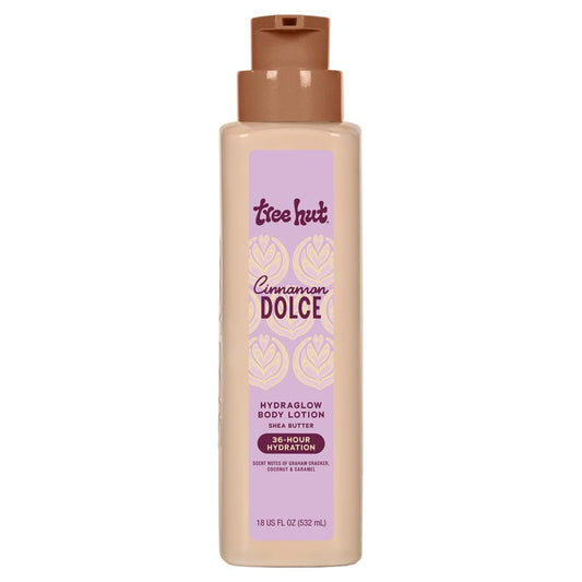 Tree Hut front bottle showing Cinnamon Dolce label and size, comforting scent