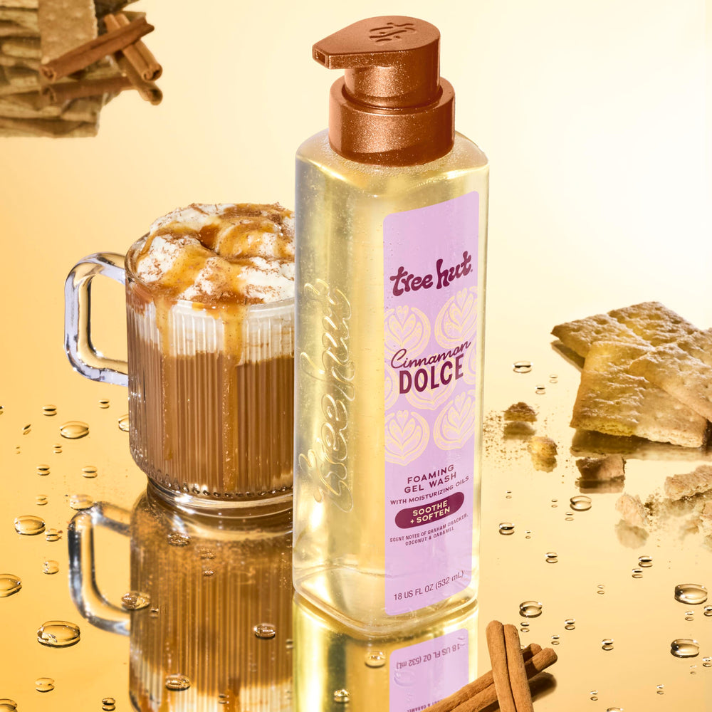 Tree Hut textured lather on bath pouf demonstrating softening effect