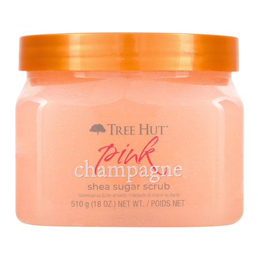 Tree Hut front jar showing pink champagne scrub and attractive packaging for gifting