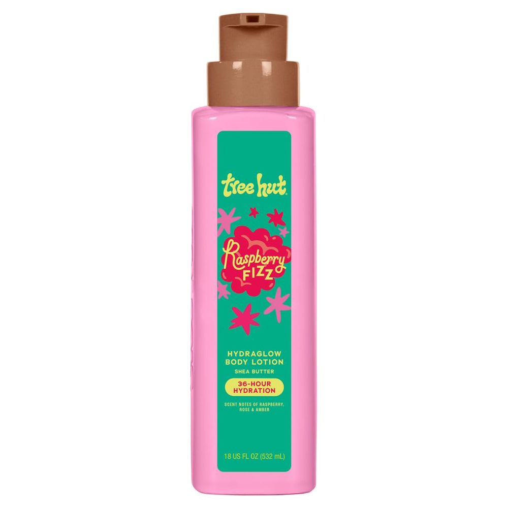 Tree Hut front bottle view showing packaging and playful raspberry scent benefits