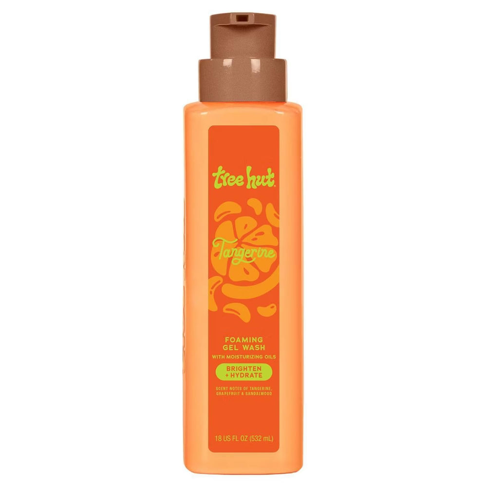 Tree Hut front packaging showing tangerine pump and label, highlights hydration