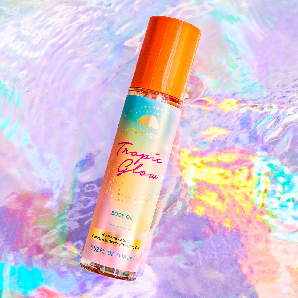 Tree Hut oil texture pooled to show fast-absorbing lightweight finish on skin