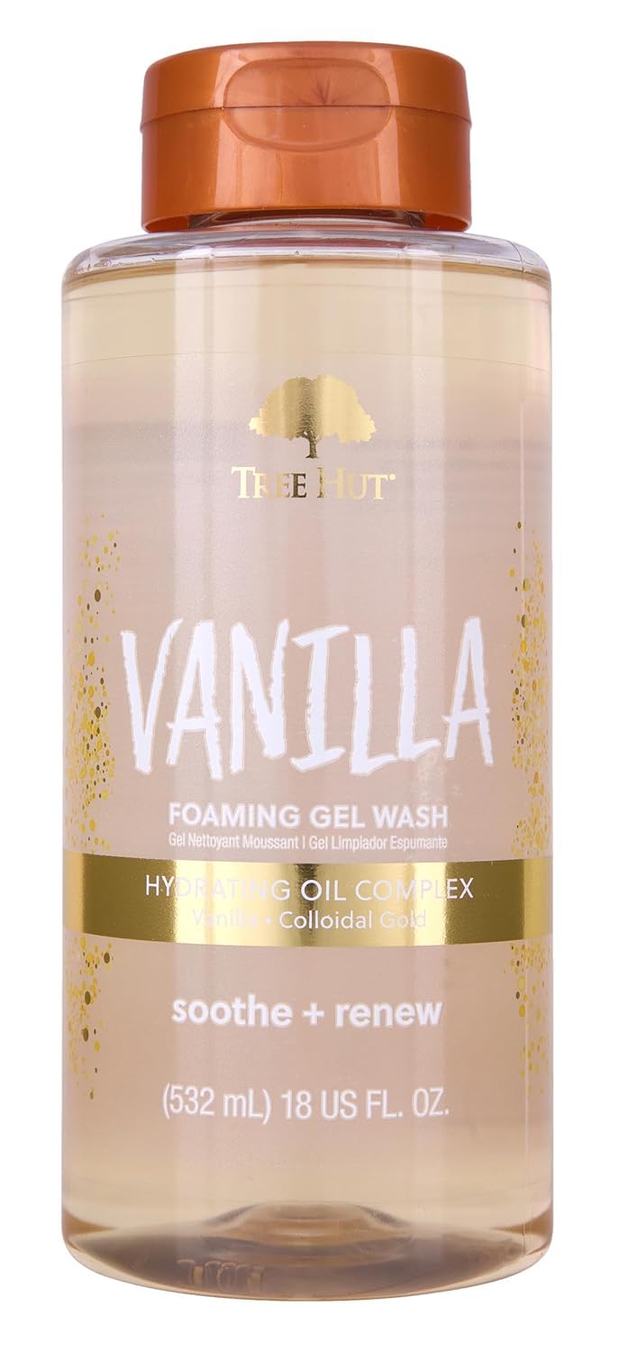 Tree Hut front bottle view showing label and vanilla scent benefit
