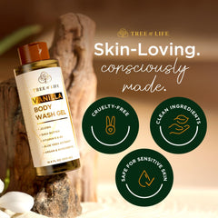Tree of Life ingredients display with oils showing nourishing botanical benefits