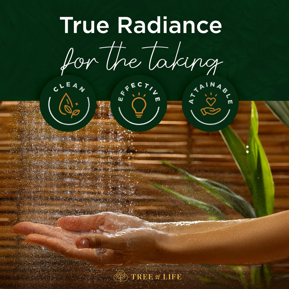 Tree of Life bottle in a bathroom scene conveying spa-like vanilla scent benefit