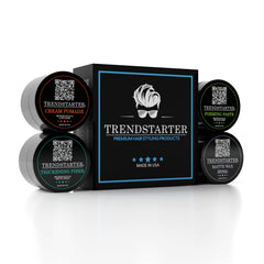 TRENDSTARTER sample pack front view shows four travel jars and convenient testing