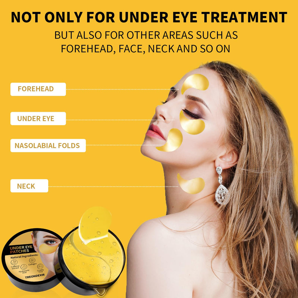 Treondexir patch applied under eye illustrating immediate de-puffing effect