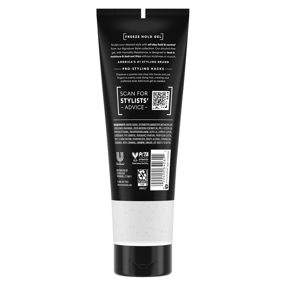 TRESemmé label close-up highlighting alcohol-free formula and coconut oil