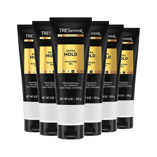 TRESemmé front packaging showing six 9 oz bottles for value and hold
