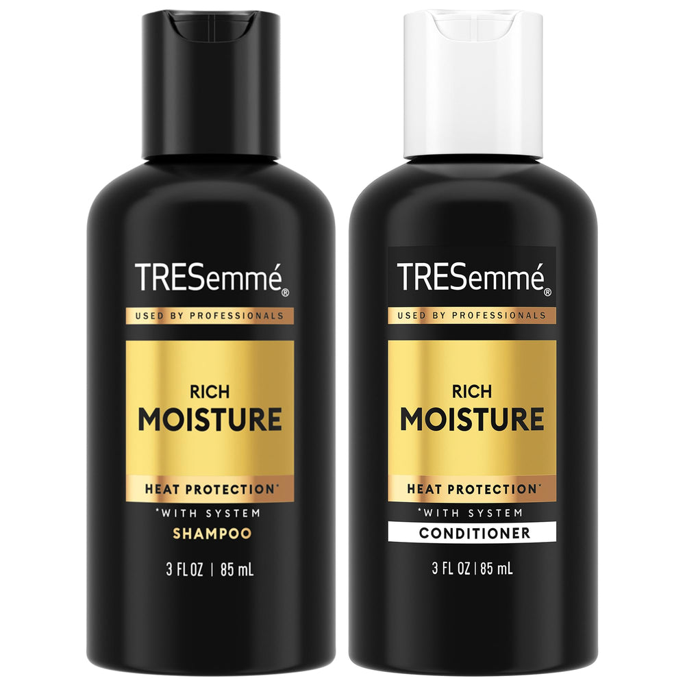 TRESemmé front packaging showing travel-sized moisturizer duo and benefits