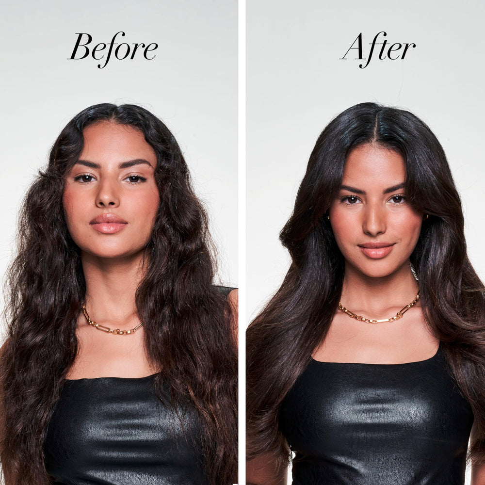 TRESemmé mist on hair demonstrating lightweight application and shine