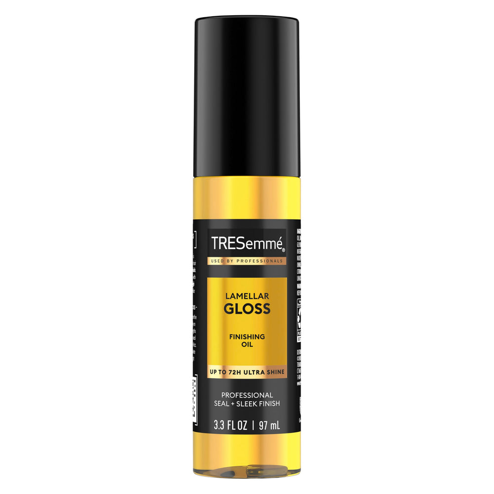 TRESemmé front packaging showing glossy bottle and product benefit