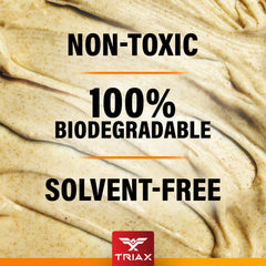 TRIAX label close view highlighting biodegradable, non-toxic ingredients benefit