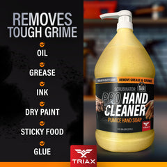 TRIAX in-use on mechanic hands demonstrating powerful grease removal benefit