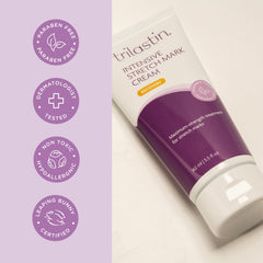 TriLASTIN applied to belly showing targeted stretch mark care