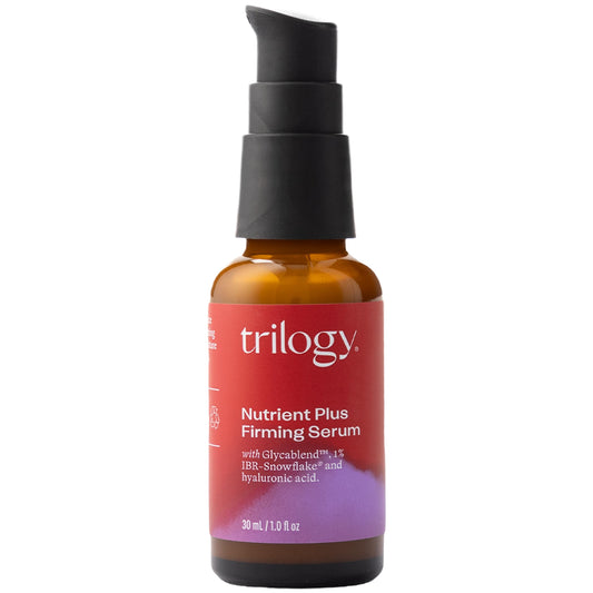 Trilogy front packaging showing nutrient plus firming serum benefits