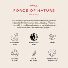 Trilogy bottle on vanity lifestyle scene conveying daily routine benefit