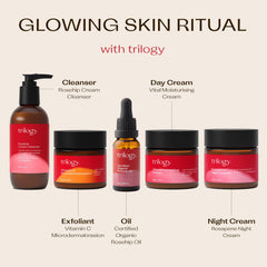 Fresh rosehips beside Trilogy bottle showing natural botanical source and nutrient-rich benefit