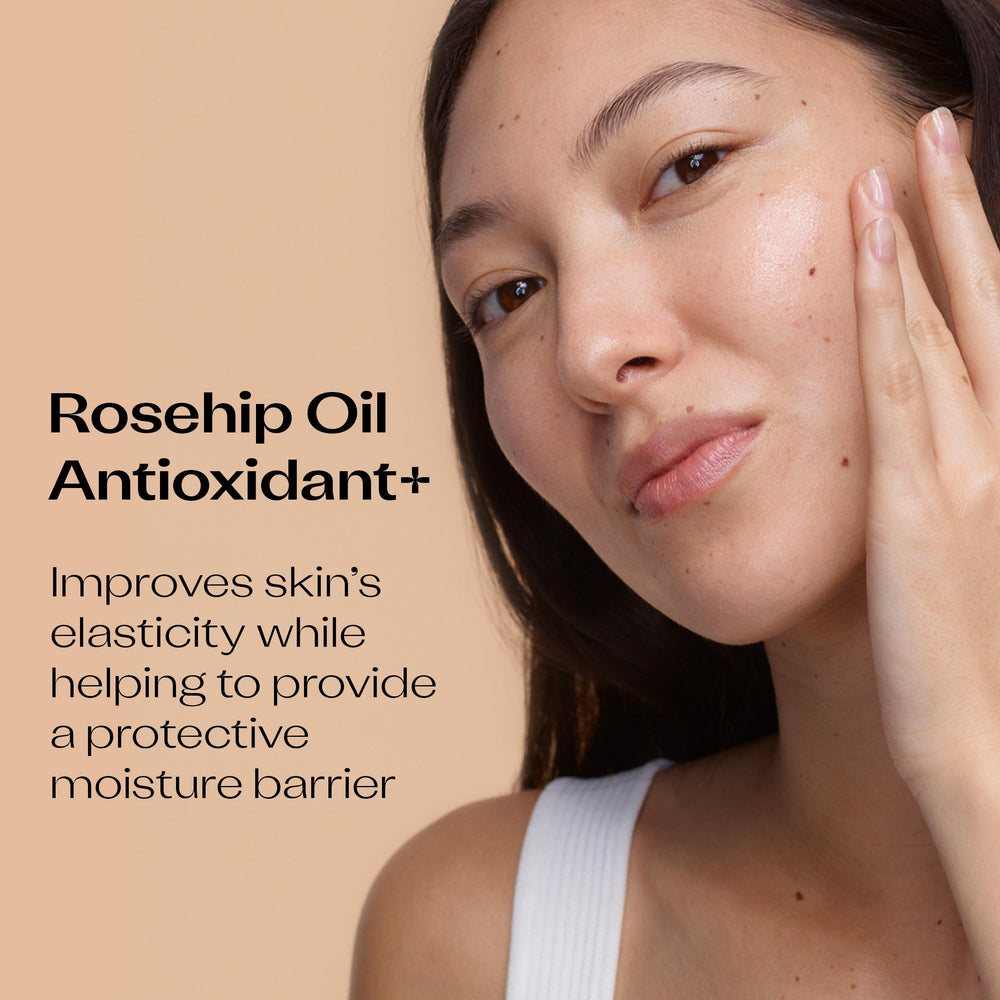 Trilogy rosehip oil droplet from pipette highlighting concentrated antioxidant power