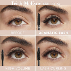 Trish McEvoy mascara size next to coin illustrating compact travel-friendly weight