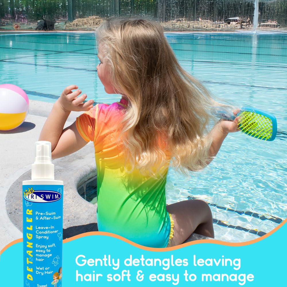 TRISWIM applied to damp child hair for softer combing and reduced tangles
