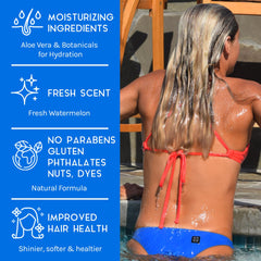 Before and after swimmer hair showing reduced green tint