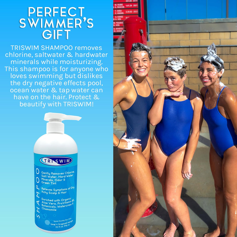 TRISWIM bottle placed poolside suggesting post-swim restoration and freshness