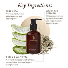 True Botanicals cleanser in hand demonstrating gentle application benefit