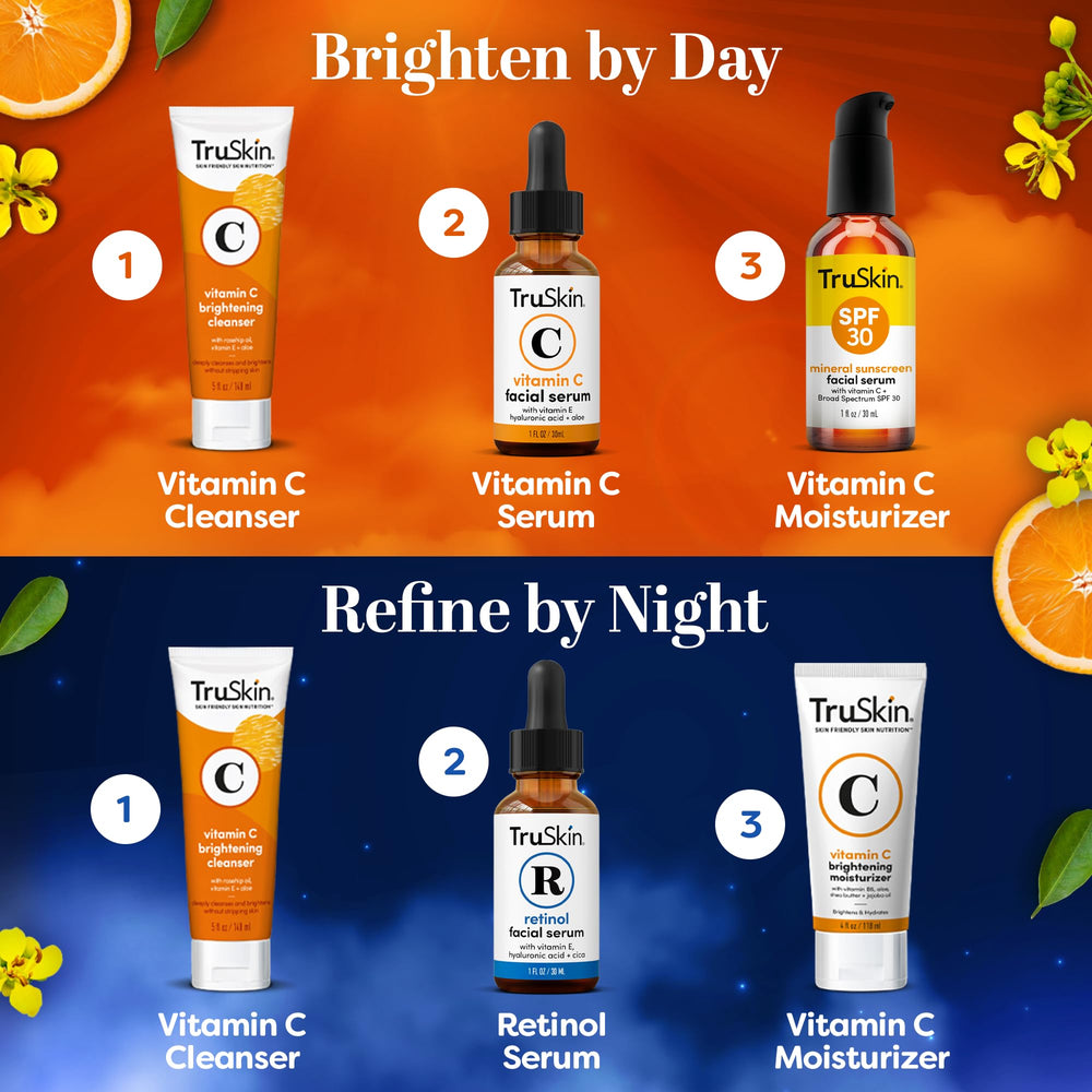 Both TruSkin serums side-by-side for size and scale, clear AM and PM pairing