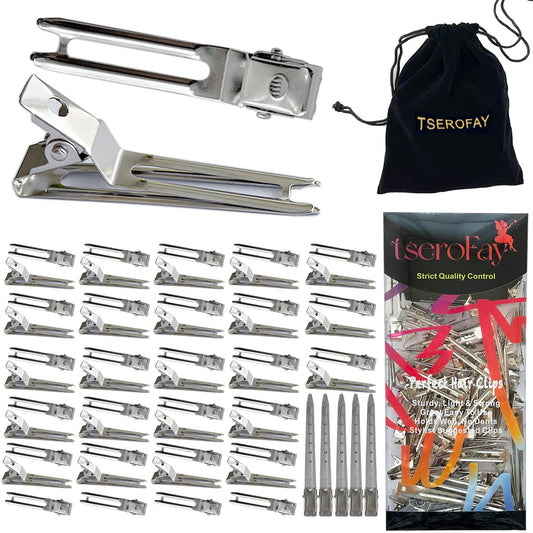TSEROFAY front pack showing 55 silver metal hair clips and pouch, organized for travel