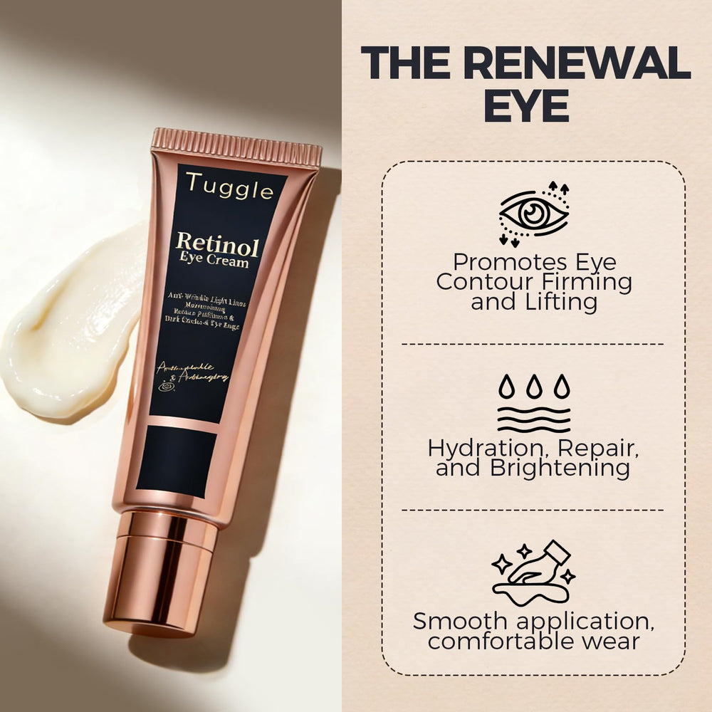 Applying Tuggle cream under eye demonstrating gentle application and smoothing effect