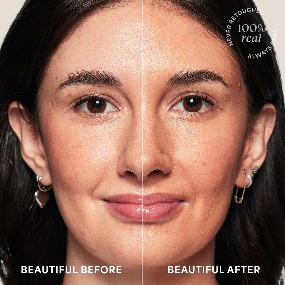 TULA lifestyle portrait of radiant skin wearing bronzing drops for natural glow