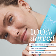 TULA gel texture on fingertip showing lightweight hydrating feel on skin