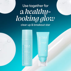TULA Clear Up on bathroom shelf styled lifestyle shot suggesting daily-routine clarity benefit