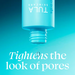 TULA mini clarifying tonic gel texture swiped on skin showing smooth hydrating finish