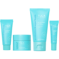 TULA on the go kit front packaging showing all four travel-size products and ease of packing