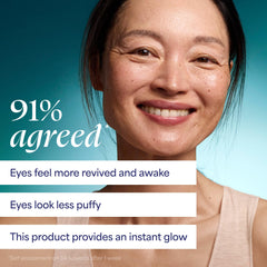 Model demonstrating TULA Spresso Iced under-eye application for instant cooling and brightening