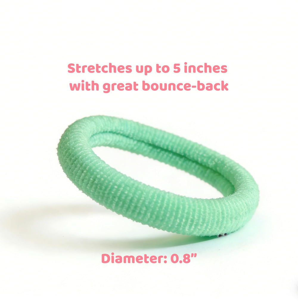 Tunbao single mini hair tie next to ruler showing 0.8 inch size for tiny ponytails