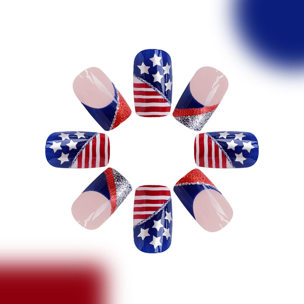 TUZANDW close-up of American flag nail design highlighting crisp colors and detail