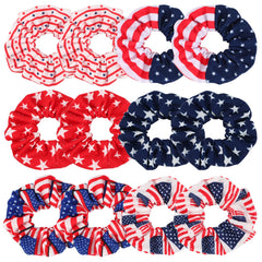 Twinfree front display of 12 patriotic scrunchies showing variety and convenience