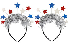 TWISBOW front view of two headbands showing patriotic stars and ribbons, great for parties