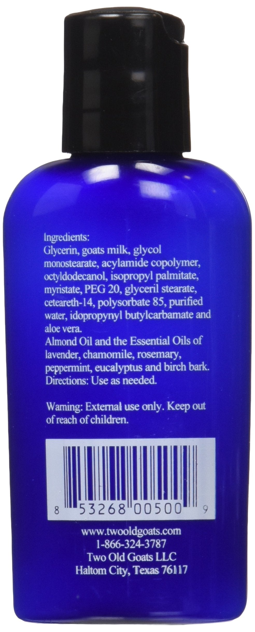 Two Old Goats lotion pump close-up with product texture on hand, fast-absorbing hydration benefit