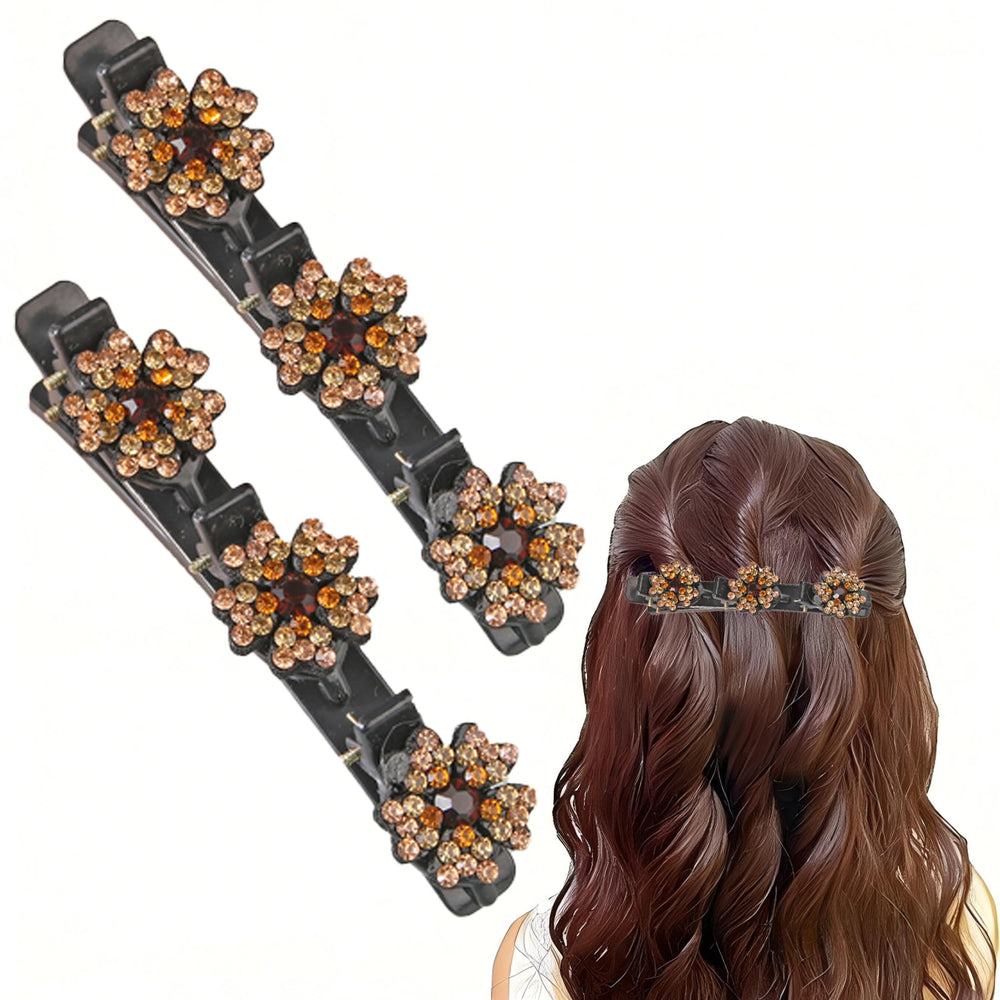 Twoheadpig front view champagne clip showing elegant braid and sparkle benefit of polished look