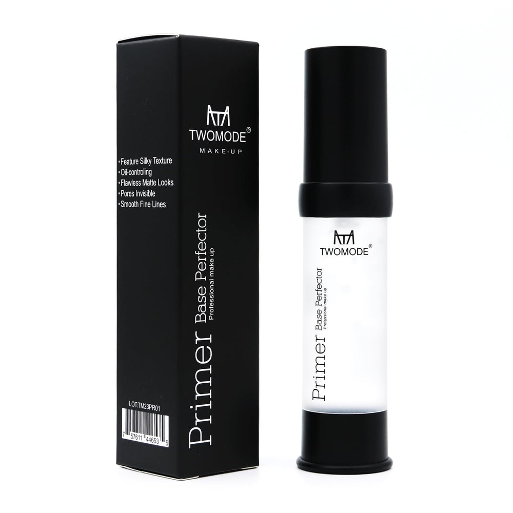 TWOMODE primer inside makeup bag portraying portable everyday use benefit