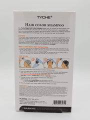 Tyche shampoo being massaged into damp hair for quick off-black coverage